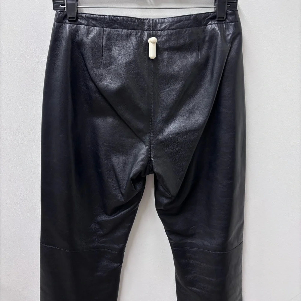 Vintage Hugo Buscati Collection Black Leather Pants with Front Zipper Detail